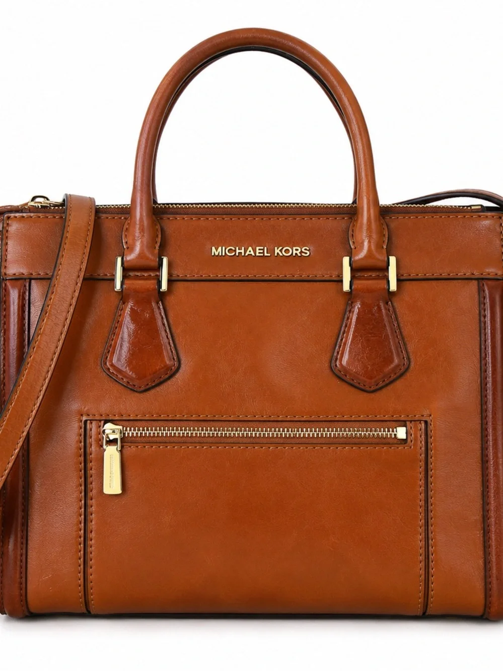 Michael Kors Brown Structured Satchel Handbag Gold Hardware Shoulder Strap